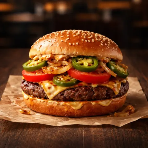 Burger mit Rindfleisch und Jalapeños