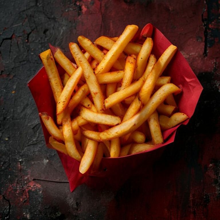 Knusprige Pommes im roten Behälter